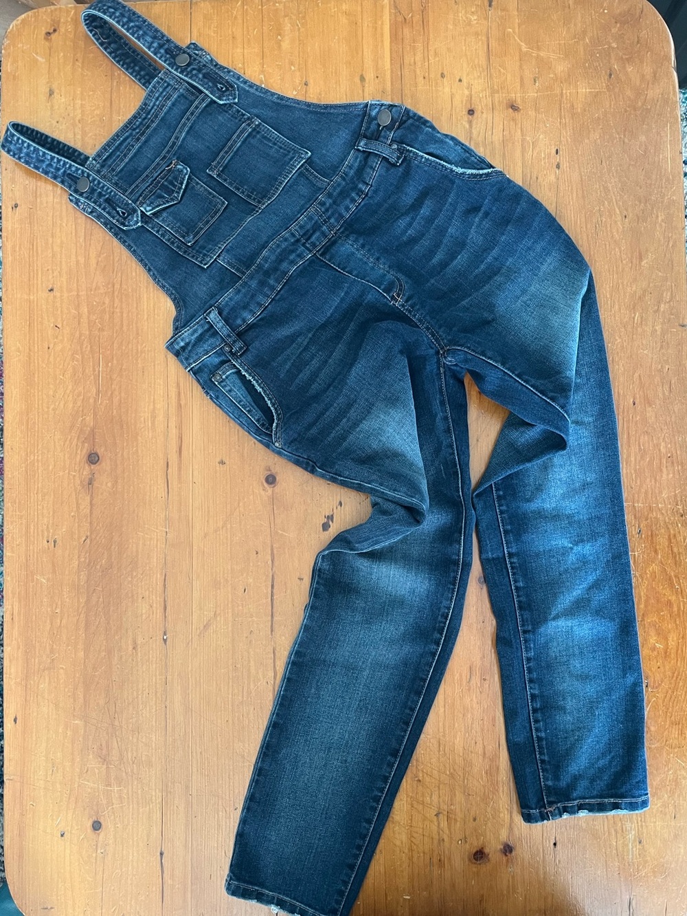 Free People Milo Distressed Blue Medium Wash Denim Overalls